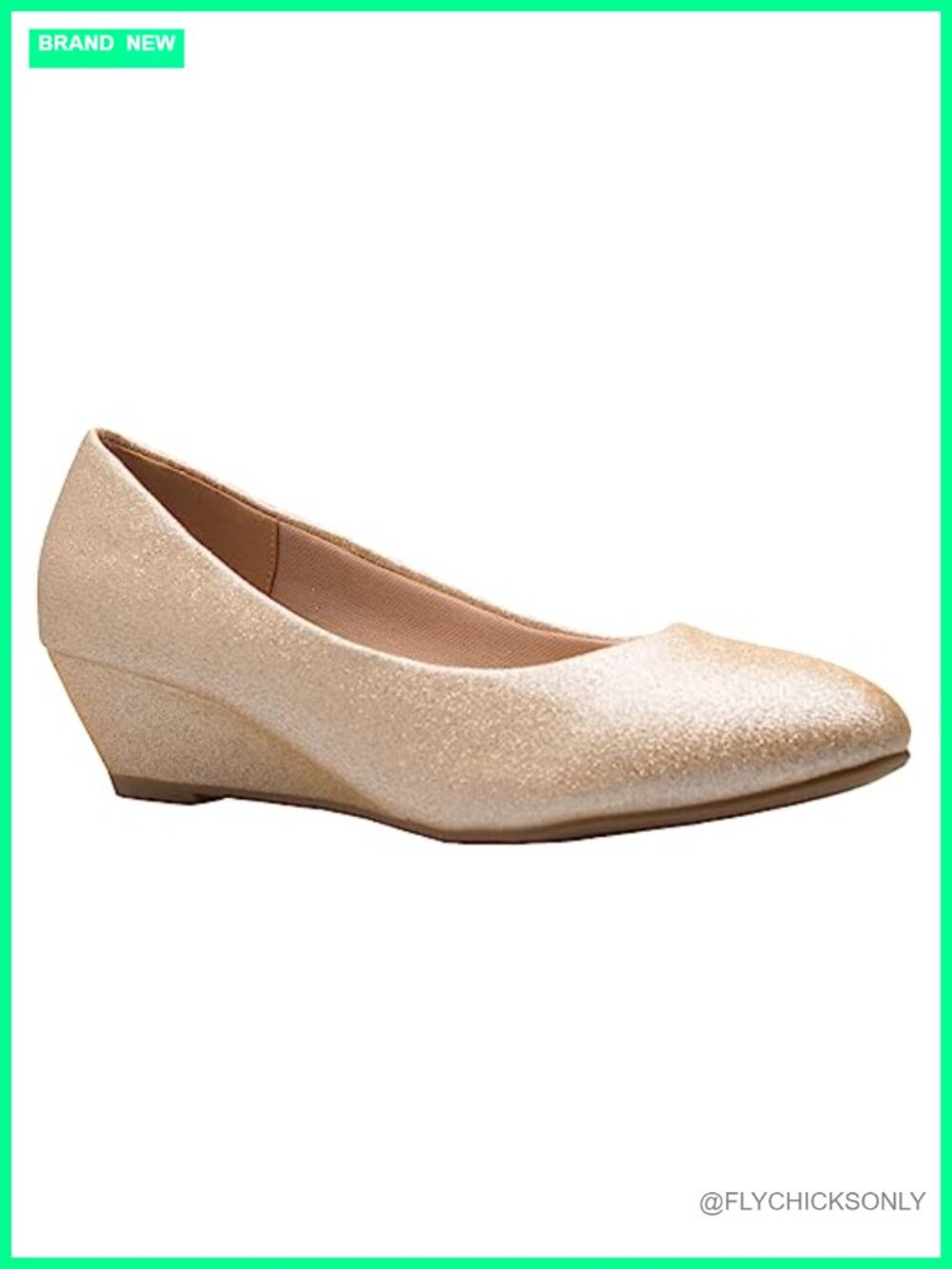Women's Round Toe Low Wedge Glitter Rhinestone Comfort Pumps